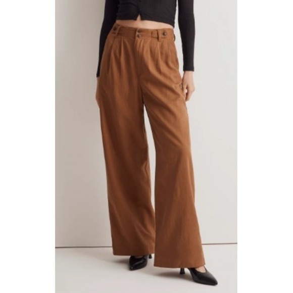 Madewell Pants - Madewell Harlow Wide Leg Pleated Trousers Brown Linen Blend Size 4 High Rise